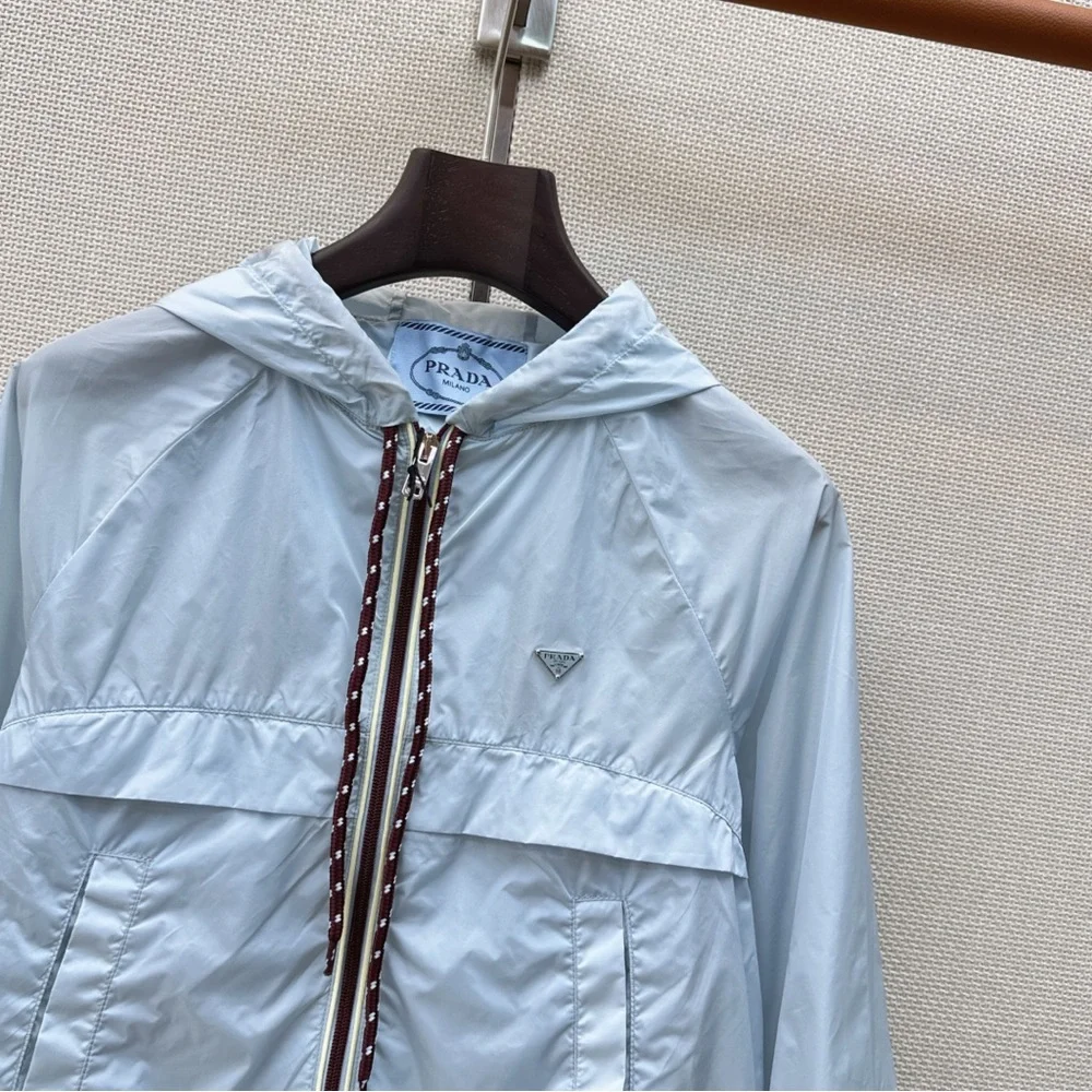 Prada Light Blue Hooded Zipper Sunscreen Coat - Picture 4 of 9